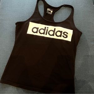 Black Adidas Tank Top Womens Sleeveless Black Spell Out Logo Racerback